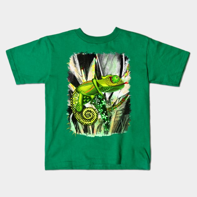 Chameleon Hunter Weird Surreal Animal Kids T-Shirt by BluedarkArt